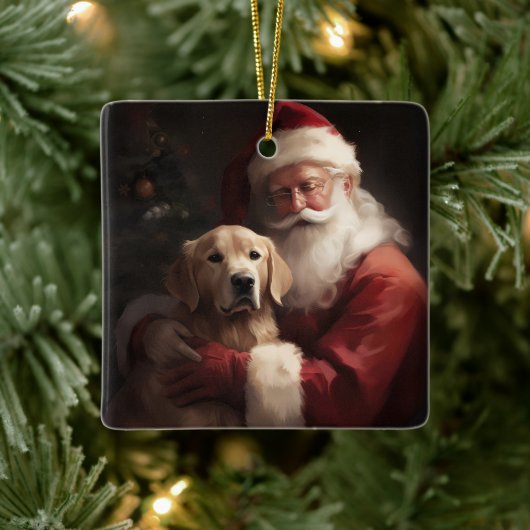 Gouden Retriever met Kerstman Kerstmis Keramisch Ornament (Boom)