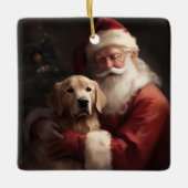 Gouden Retriever met Kerstman Kerstmis Keramisch Ornament (Voorkant)