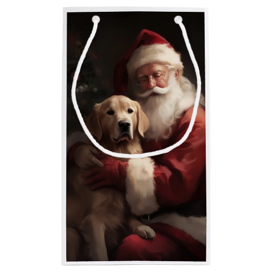 Gouden Retriever met Kerstman Kerstmis Klein Cadeauzakje (Achterkant)