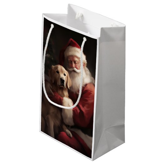 Gouden Retriever met Kerstman Kerstmis Klein Cadeauzakje (Achterkant Gekanteld)
