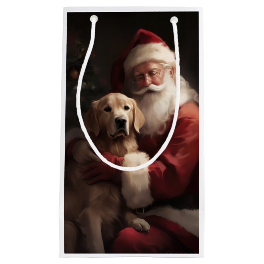 Gouden Retriever met Kerstman Kerstmis Klein Cadeauzakje (Voorkant)