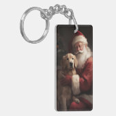 Gouden Retriever met Kerstman Kerstmis Sleutelhanger (Voorkant Links)