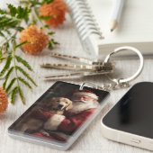 Gouden Retriever met Kerstman Kerstmis Sleutelhanger (Voorkant Rechts)