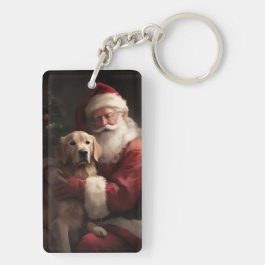 Gouden Retriever met Kerstman Kerstmis Sleutelhanger (achterkant)