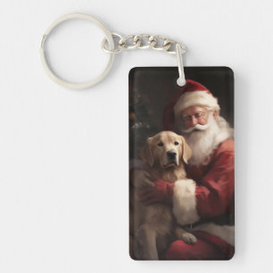 Gouden Retriever met Kerstman Kerstmis Sleutelhanger