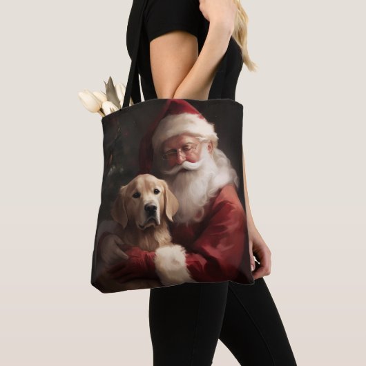 Gouden Retriever met Kerstman Kerstmis Tote Bag (Dichtbij)