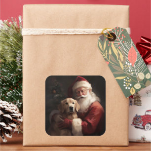 Gouden Retriever met Kerstman Kerstmis Vierkante Sticker