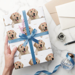 Gouden Retriever met Lippenstift Kusjes Cadeaupapier