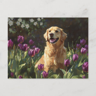 Gouden Retriever met Paarse Tulpen Briefkaart