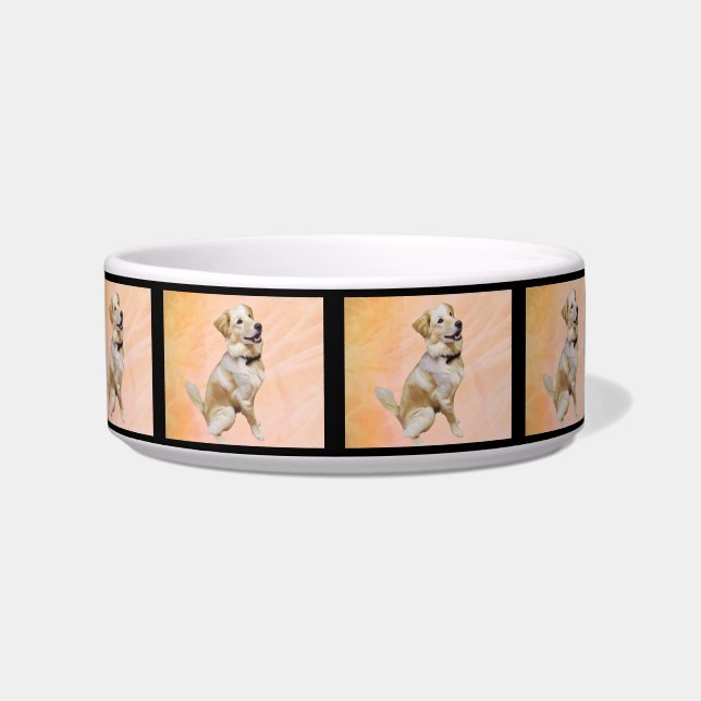 Gouden Retriever Met Strikdas Midden Pet Kom (Voorkant)