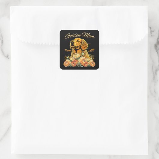 Gouden Retriever Moeder Bloemen Boho Chique Hond P Vierkante Sticker (Tas)