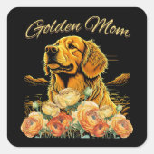 Gouden Retriever Moeder Bloemen Boho Chique Hond P Vierkante Sticker (Voorkant)