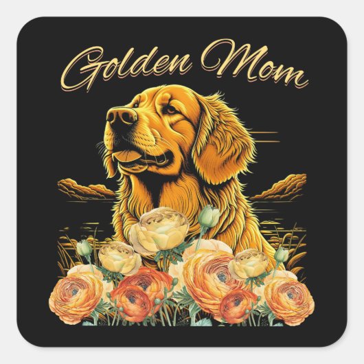Gouden Retriever Moeder Bloemen Boho Chique Hond P Vierkante Sticker (Voorkant)