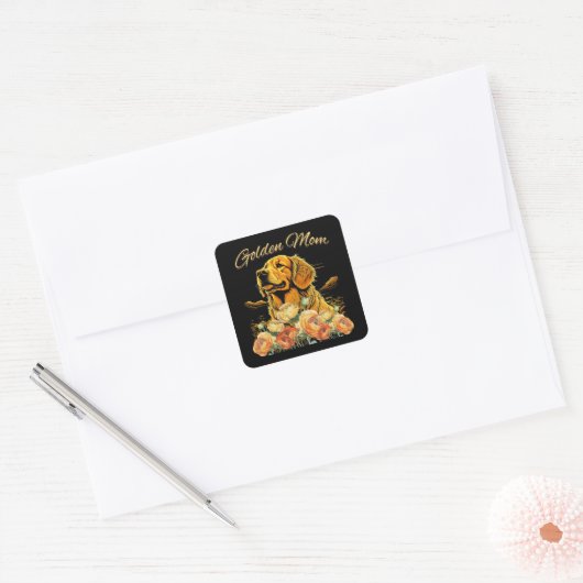 Gouden Retriever Moeder Bloemen Boho Chique Hond P Vierkante Sticker (Envelop)