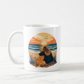 Gouden Retriever Moeder Leven Strand Zonsondergang Koffiemok