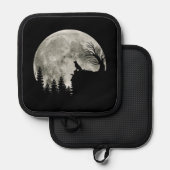 Gouden Retriever Op Berg Spooky Halloween Moon Pannenlap (Voorkant / Achterkant)