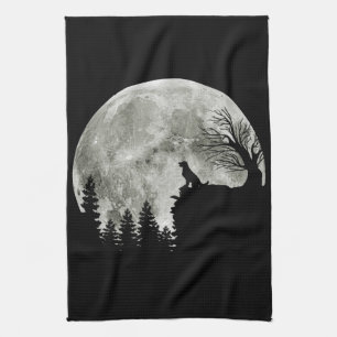 Gouden Retriever Op Berg Spooky Halloween Moon Theedoek