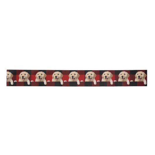 Gouden Retriever op Buffalo Plaid Satijnen Lint (Voorkant)