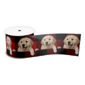 Gouden Retriever op Buffalo Plaid Satijnen Lint (Spoel)