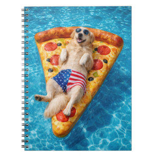 Gouden Retriever op een luchtmatras in de vorm van Notitieboek