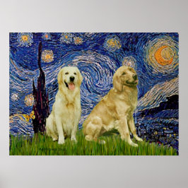 Gouden Retriever Paar 3 - Sterrennacht Poster