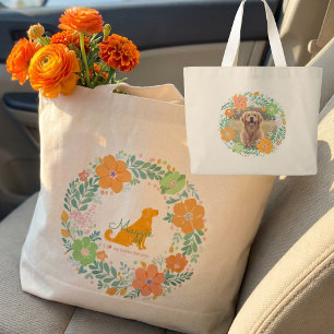 Gouden Retriever Pastel Oranje Gepersonaliseerd Grote Tote Bag