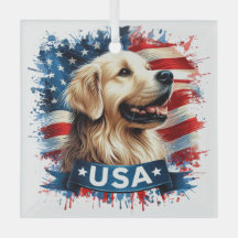 Gouden Retriever Patriotische Glas Ornament