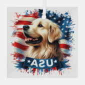 Gouden Retriever Patriotische Glas Ornament (Achterkant)