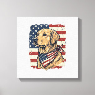Gouden Retriever Patriottische Vintage Vector Ontw Canvas Afdruk