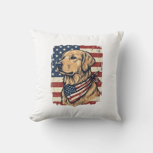 Gouden Retriever Patriottische Vintage Vector Ontw Kussen (Voorkant)