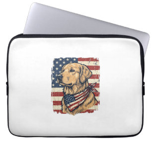 Gouden Retriever Patriottische Vintage Vector Ontw Laptop Sleeve