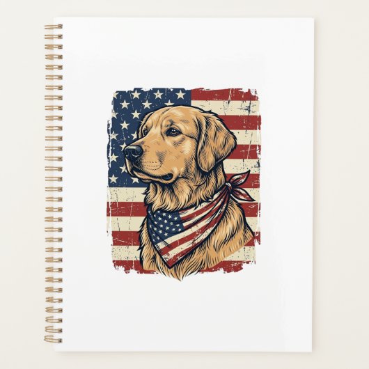 Gouden Retriever Patriottische Vintage Vector Ontw Planner (Voorkant)