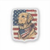 Gouden Retriever Patriottische Vintage Vector Ontw Sticker (Voorkant)