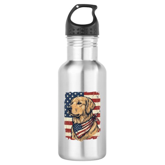 Gouden Retriever Patriottische Vintage Vector Ontw Waterfles (Voorkant)