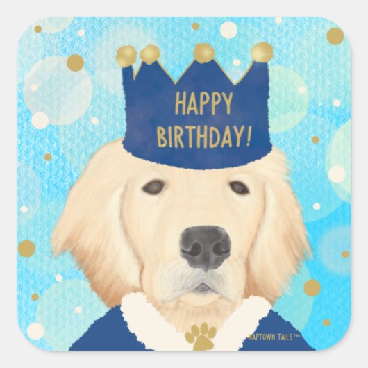 Gouden Retriever Prins Verjaardagssticker Vierkante Sticker (Voorkant)