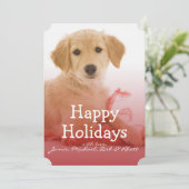 Gouden Retriever pup met lint Feestdagenkaart (Staand voorkant)