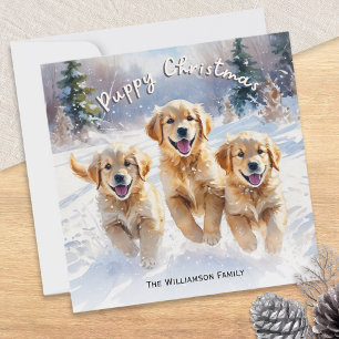 Gouden Retriever Puppies In Sneeuw Puppy Kerstmis Feestdagenkaart