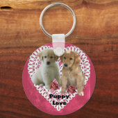 Gouden Retriever Puppies Valentijnsdag Sleutelhanger (Voorkant)
