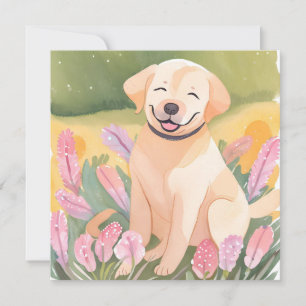 Gouden Retriever Puppy Aquarel Geschilderde Kaar