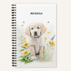 Gouden Retriever Puppy Bloemen Monogram Naam Notitieboek