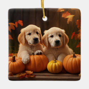 Gouden Retriever Puppy Herfst Genot Pompoen Keramisch Ornament