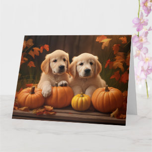 Gouden Retriever Puppy Herfst Plezier Pompoen  Kaart