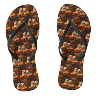 Gouden Retriever Puppy Herfst Plezier Pompoen  Teenslippers