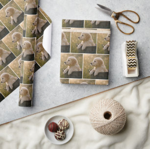 Gouden Retriever Puppy in een Metalen Emmer Cadeaupapier
