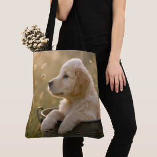 Gouden Retriever Puppy in een Metalen Emmer Tote Bag