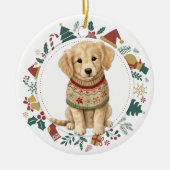 Gouden Retriever Puppy in Winter Sweater Kerstmis Keramisch Ornament (Voorkant)