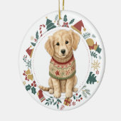 Gouden Retriever Puppy in Winter Sweater Kerstmis Keramisch Ornament (Links)