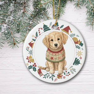 Gouden Retriever Puppy in Winter Sweater Kerstmis Keramisch Ornament