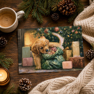 Gouden Retriever Puppy Kerstboom  Feestdagenkaart