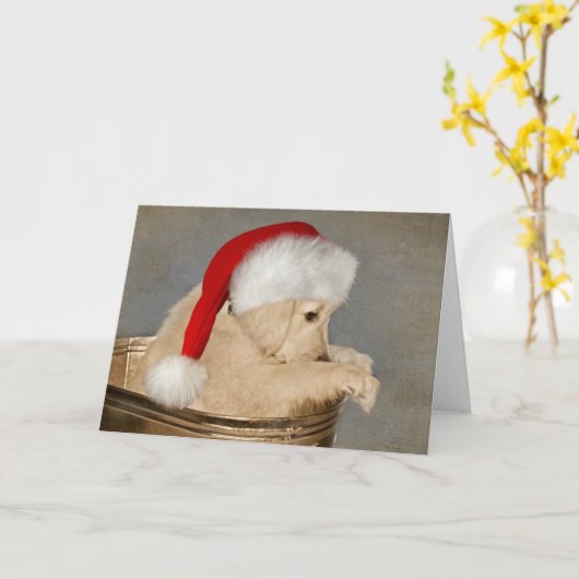 Gouden Retriever Puppy Kerstmis Kaart (Gele Bloem)